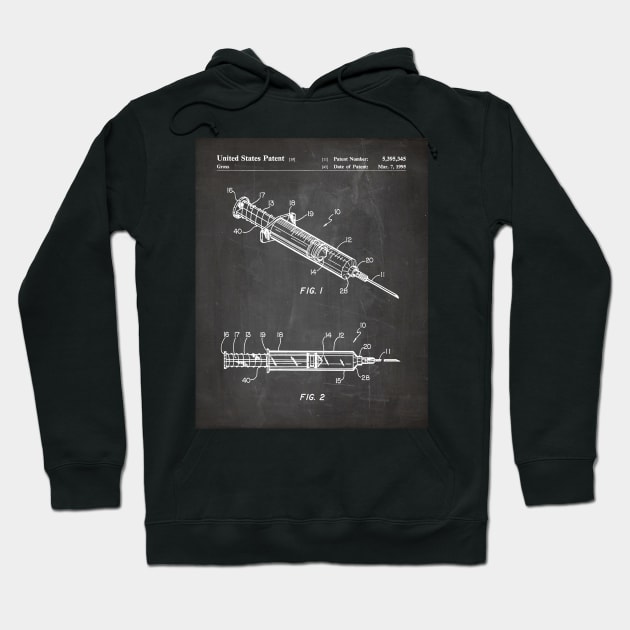 Medical Syringe Patent - Doctor Nurse Doctors Office Art - Black Chalkboard Hoodie by patentpress